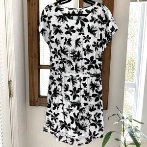 Gap White/Black Floral Round Neck Cutout Back Summer Mini Dress Size US XL